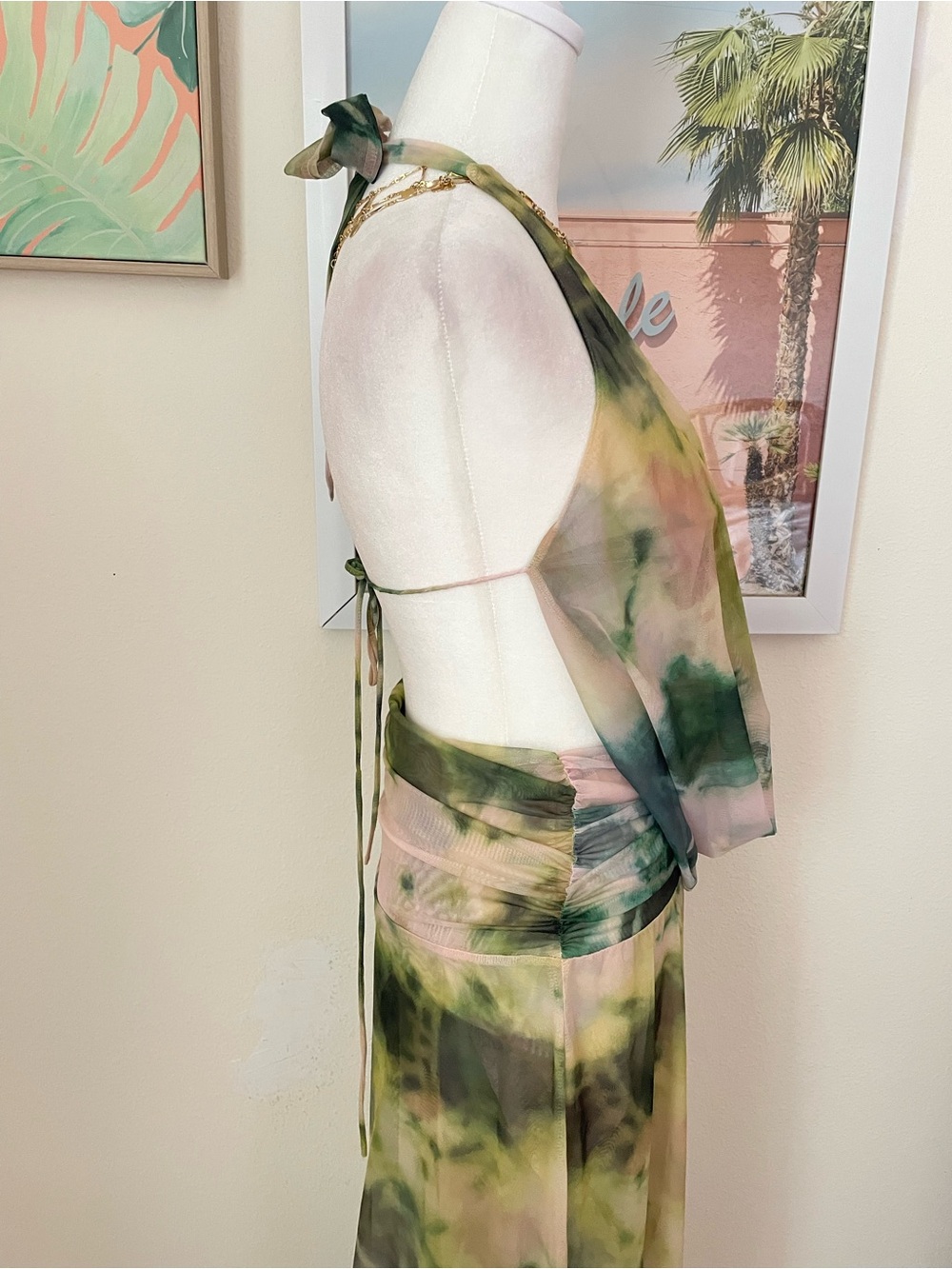Peppermayo Elysia Maxi Dress in Rainforest Y2K Mesh Halter US 6 - Picture 7 of 8